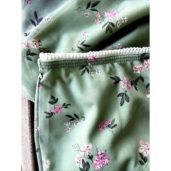 Shein Green Mesh Overlay Pink Floral Flower Cottagecore Midi Skirt Petite XS - Picture 4 of 6